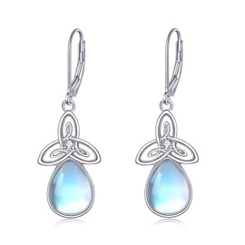 Moonstone Tear Earrings for Women Girls 925 Sterling Silver Celtic Hanging Earrings Moonstone Jewellery Gift, Sterling Silver