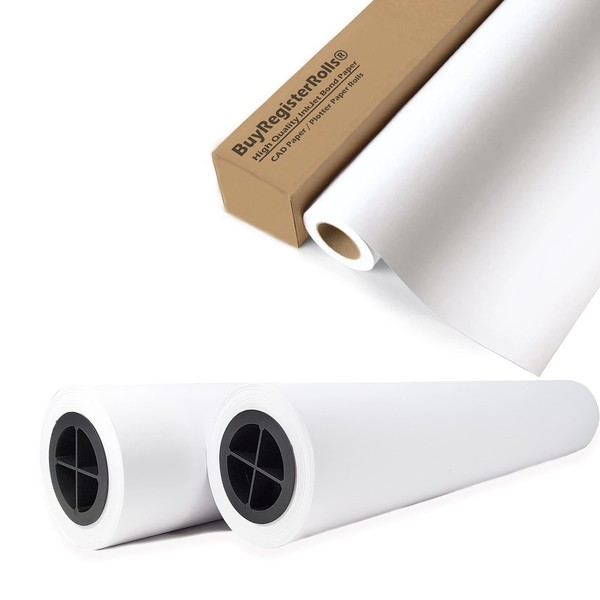 Plotter Paper 4 ROLLS (24” x 150', 20lb) CAD Paper Rolls 24 x 150 | Ink Jet Bond Paper Rolls | Ultra-White, Wood-Free 80GSM Plotter Paper For Engineers, Architects, Copy Service Shops