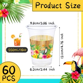 Blulu 60 Pcs Lemon Hawaiian Luau Party Plastic Cups Bulk 16 oz Lemon Disposable Cups Summer Tropical Party Plastic Cups Hot Cold Drinks Cups for Summer Party Decorations Supplies (Tropical)