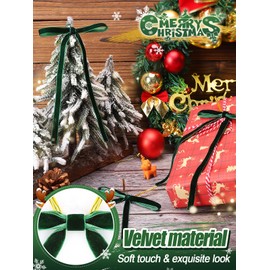 MEWTOGO ​24 Pcs Christmas Velvet Bows - 5 x 7 Inch Velvet Ornaments for Christmas Tree with Tie, Easy Hanging for Window Stairs Xmas Decoration Crafts Wrapping Gift, Green