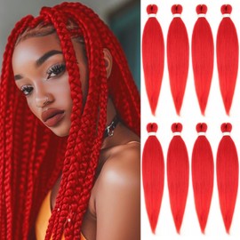 EFFGOCO Pre Stretched Braiding Hair 12 Inch Red Braiding Hair 8 Packs Short Kanekalon Braiding Hair Pre Stretched Synthetic Crochet Braids Yaki Texture Hair Extensions Hot Water Setting (12Inch, Red)