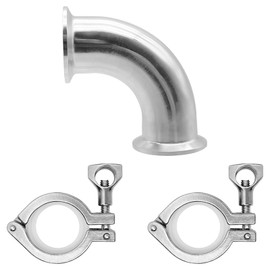 RIXIGOOD 1.5 Inch Tri Clamp Elbow 90 Degree with 2pcs 1.5" Tri-Clamps and Silicone Gaskets Sanitary TC Fittings 304 Stainless Steel Quick Connect Kit