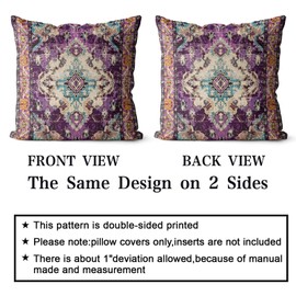 Snycler Boho Throw Pillow Covers 18x18 inch Set of 2 Boho Rug Carpet Double Sided Pattern Cotton Soft Pillow Case Cushion Cover Pillowcase for Couch Sofa Bed Decorative (Purple)