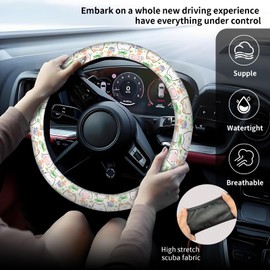 DAORJWL Car Steering Wheel Cover, Anti-Slip Breathable Elastic Neoprene 15 Inch Car Steering Wheel Protector for Women and Men,for Cars, SUVs Cute Cats