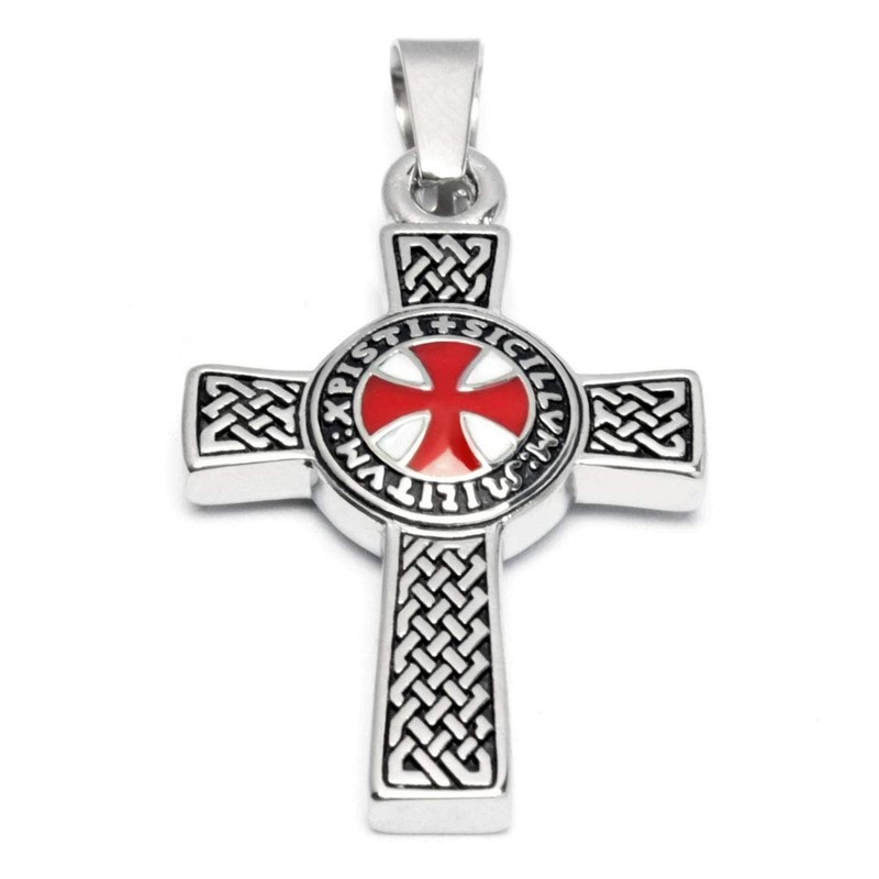 Schmuck-Checker Detailed Templar Cross Pendant & Chain Crusader Crest Silver