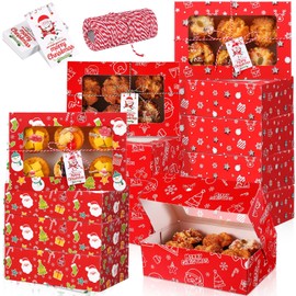 Fulmoon 36 Pcs Christmas Cookie Boxes with Window Xmas Bakery Boxes 10x6.7x3.2'' Donut Cookie Gift Containers with Thank You Gift Tag and Rope for Holiday Cupcake Pastries Food Packaging (Classic)