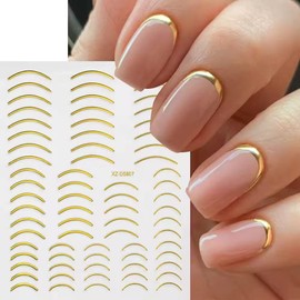 12 Sheets Gold Nail Stickers 3D Self-Adhesive Nail Art Decals Irregular Golden Geometric Line Wave Nail Art Stickers Nail Supplies Decoration Design for Women Girls Manicure