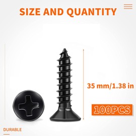 TPOHH Stainless Steel Wood Screws Full Thread Countersunk Head Universal Screw Diameter 4 x 35 mm PH Drive Black Coated Phillips Screws Tapping Screws Chipboard Screws Pack of 100