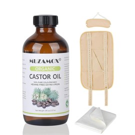 [Large Bottle]MUZAMOX Castor Oil Organic Cold Pressed Unrefined Glass Bottle (8fl.oz/237ml) Castor Oil Pack for Body Care Comfort Cosmetic massage oil:_blue set