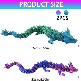 AHEJIOO Pack of 2 Crystal Dragon Figure Decor, 3D Printed Dragon, Movable Dragon, Dragon, Dragon, 3D Dragon, Dragon 3D Print, Adults, Children, Gifts Toy