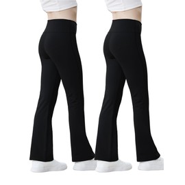 Kirinkylin Girls Leggings Flare Pants Size 11-12 Years Old Black Athletic Bootcut 2 Pack Active Bell Bottoms
