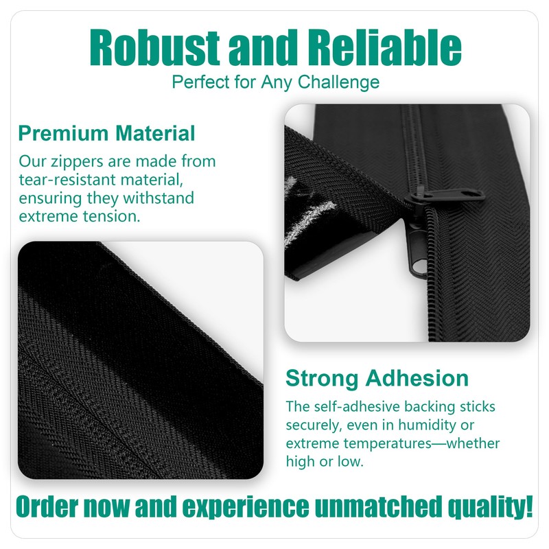 MAYOKEN® 2-Pack Black Heavy Duty Peel & Stick Zipper, 7ft