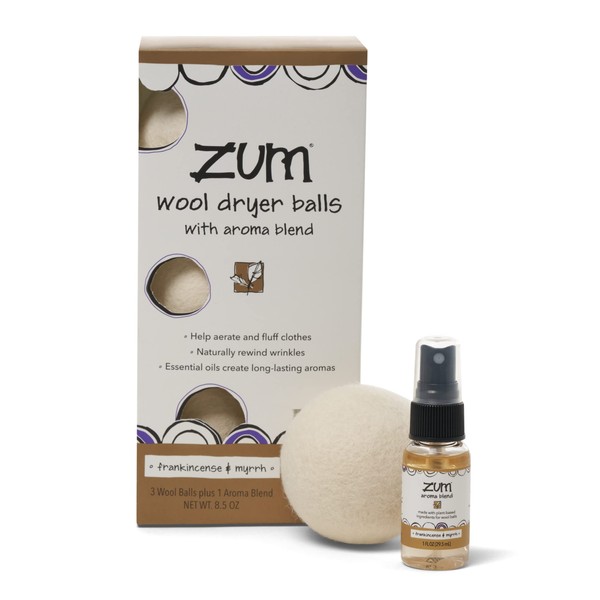 Zum Clean Frankincense & Myrrh Wool Dryer Balls Kit with Aroma Blend (3 Pack)