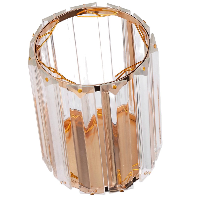 Cosmetic Brush Holder Transparent Glass Round Decorative Desktop Pen Storage