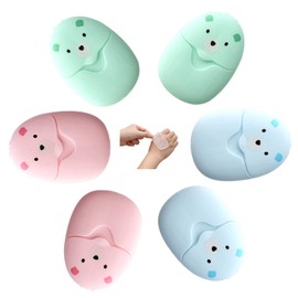 6 Boxes Disposable Paper Soap Portable Mini Portable Paper Soap with Plastic Box for On the Go Outdoor Travel Camp, 50 Pieces Soap Sheets/Each Boxes, Pink, Blue, Green, 7.5 × 5.5 cm