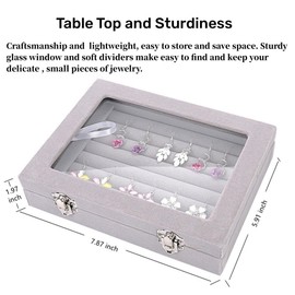 GymRichy Velvet Glass Jewelry Ring Display Stand Storage Box Ring Earrings Jewelry Box Ring Holder Case for Women Girls (Grey)
