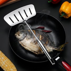 GREATLINK 304 Stainless Steel Fish Spatula,Wide Slotted Turner Steak Spatula With Heat Resistant Long Handle,Professional Kitchen Slotted Cooking Turner for Cooking or Baking