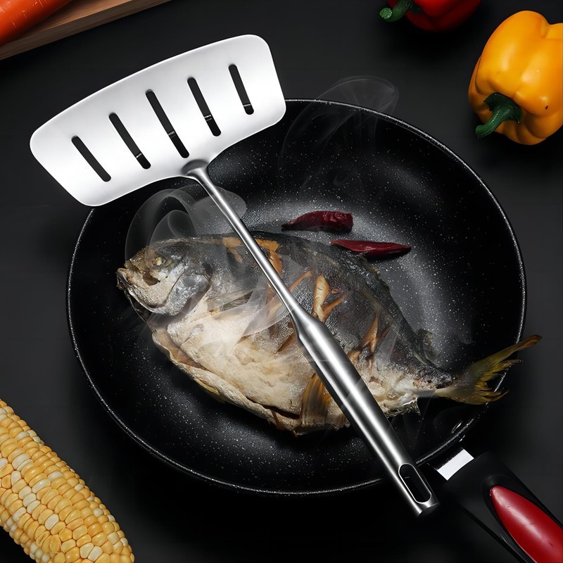 GREATLINK 304 Stainless Steel Fish Spatula,Wide Slotted Turner Steak Spatula