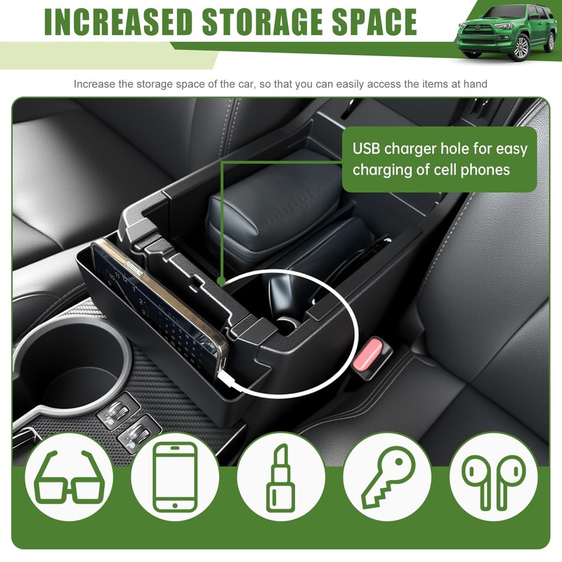 Qyebbk 2PCS Center Console Organizer for 2010-2024 Toyota 4Runner Insert