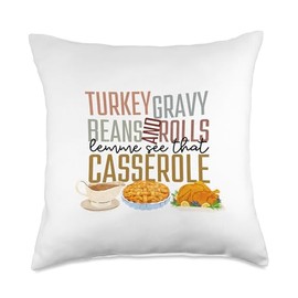 Thanksgiving Threads Turkey Gravy Beans Roll Lemme See Casserole Thanksgiving Throw Pillow, 18x18, Multicolor
