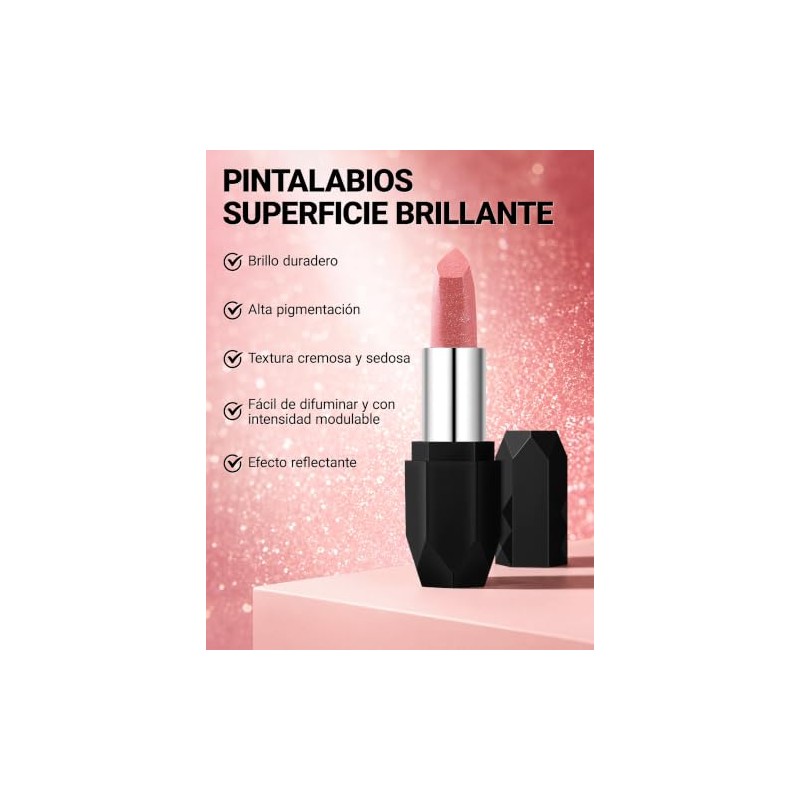Erinde Lápiz Labial Mate con Purpurina Metálica, Tinte Labial Duradero,A03#