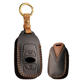 [TECART] Subaru Exclusive Key Case, Key Cover, Key Holder, For Subaru Crosstrek, Forester, Impreza, Subaru BRZ WRX, Legacy, Outback, Leather, Hand Sewn, 3 Buttons, Black