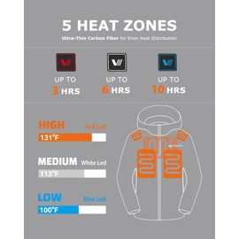 Venustas Men's Heated Jacket with Battery Pack, Windproof Electric Insulated Coat with Detachable Hood