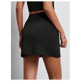 SOLY HUX Skirts for Women Split Bodycon Mini Skirt High Waisted Casual Skirt Pure Black Medium