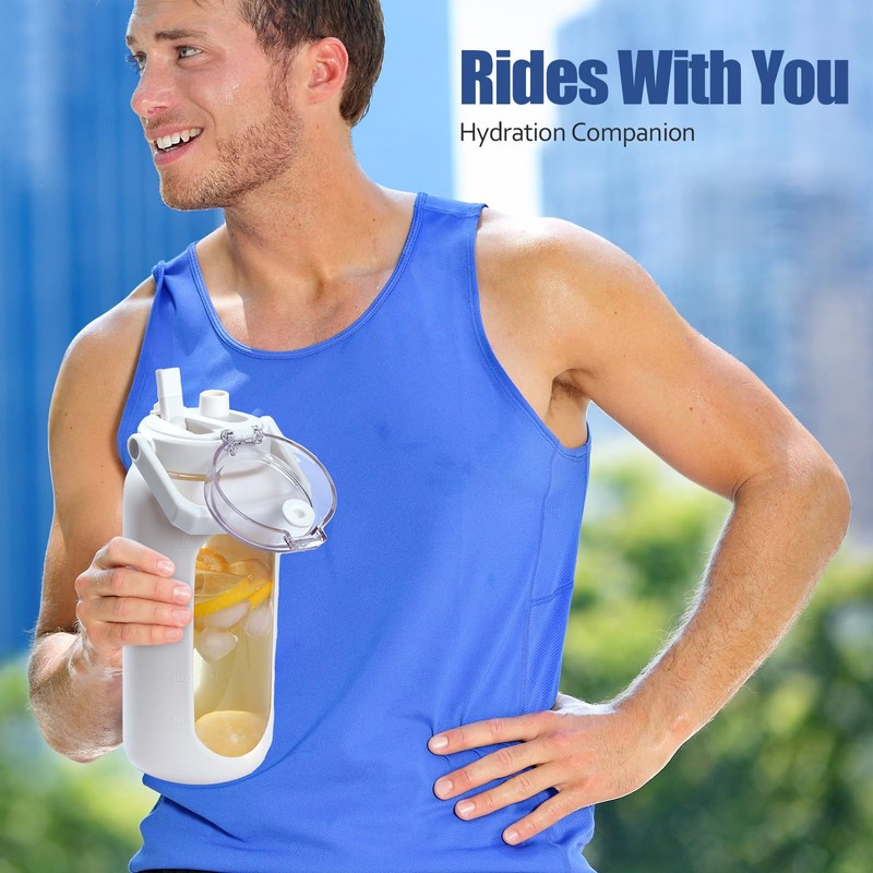 BLUEGO 64oz Glass Water Bottle with Handle and Straw, Motivational