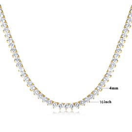 GEMSME 3 Pong18K Yellow Gold Plated Cubic Zirconia Classic Tennis Necklace for Women and Men (16 Inch)