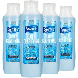 Suave Champú clarificante, paquete de 4 unidades de tamaño familiar, champú de limpieza profunda diaria con pH equilibrado e hipoalergénico para cabel