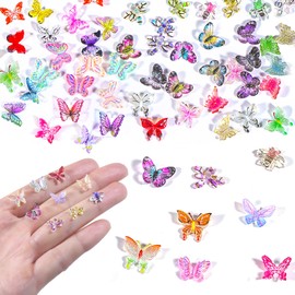 DONQL Pack of 80 Nail Charms 3D Acrylic Butterfly for Nails, Charms Nail Decoration for Nails Accessories, Nail Charms Bow Nail Accessories Nail Charms Nail Art Charms, Miniature Landscape