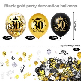 30 Stück 30 Geburtstag Deko Schwarz Gold, Luftballons 30. Geburtstag mit Konfetti, 30. Schwarz Gold Konfetti Zahlenballon, 30 Happy Birthday Deko für Männer Frauen Jubiläum Geburtstags Party Tisch