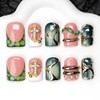 Handmade Square Press on Nails Green French Tip Short Stick