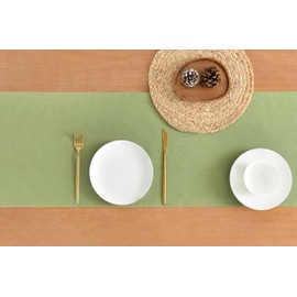 Wracra Sage Green Linen Table Runner 120cm Long Machine Washable Rustic Farmhouse Table Runner for Dining Holiday Parties and Everyday Use(Sage Green, 120cm)