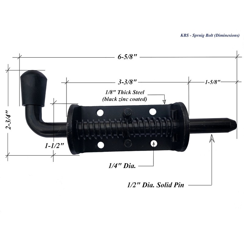 6-3/4" Heavy Duty Spring Loaded Barrel Bolt Latch for Shed