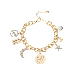 Personalization Collection Gold Plated Zodiac Bracelet | Constellation Symbol | Name Plate | Moon | Constellation | Star | Stone | Charms | Chain Bracelet for Women (Gold Plated - Sagittarius)