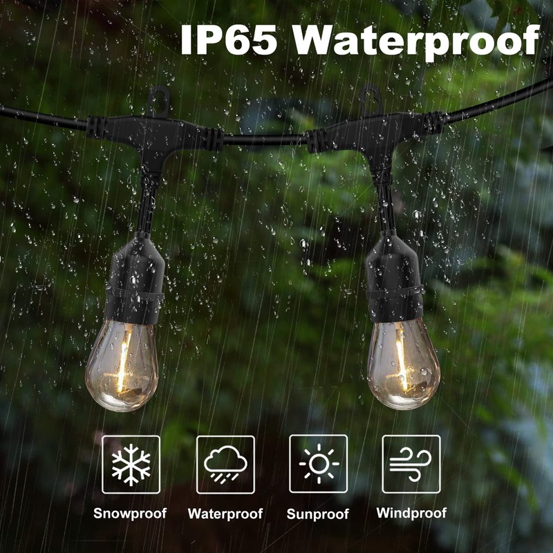 Achin Outdoor String Lights 48FT Dimmable Warm 2200K LED Patio