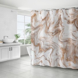 FAIRYGATE Bathroom Curtains Marble Shower Curtain for Bathroom Geometric Gold Plaid Fabric Shower Curtains Modern Luxury Texture Bathroom Curtain Set Waterproof Washable B9008