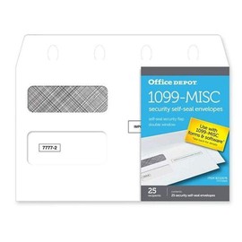Office Depot Brand 1099-MISC Double-Window 25 Recipient Security Self-Seal Envelopes, 5 5/8" x 9", White, Pack of 25 Envelopes