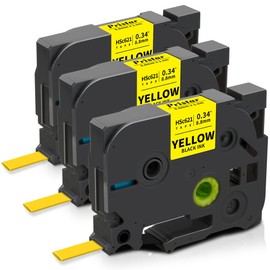 Pristar Compatible Heat Shrink Tube Label Tape Replacement for HSe-621 HSe621 HS-621 for Brother PT-E300 PT-H300 PT-E500 PT-E550W PT-P750WVP PTE800W, 8.8mm 0.34 Inch Black on Yellow, 3-Pack