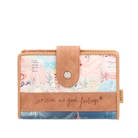 Anekke Women's Purse - Mediterranean Style - Beige - Glitter Decoration - Wallet with 2 Compartments and Zip - Lined with Mediterranean Motifs - 14 x 10 x 2 cm, beige, Mediterranean