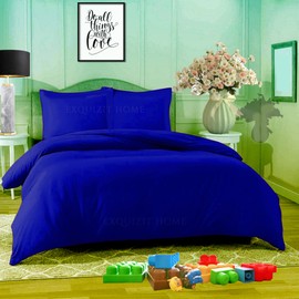 EXQUIZIT HOME Duvet Quilt Cover Bedding Set With Matching Pillow Case Easy Care Plain Dyed Poly Cotton COLOUR ROYAL BLUE SINGLE