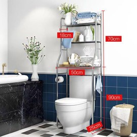Curtainboro Over The Toilet Storage, 3-Tier Over Toilet Organizer Shelf, Space Saver Metal Bathroom Shelves with Paper Holder and Hooks, Bathroom Stand Organizer Space Saver