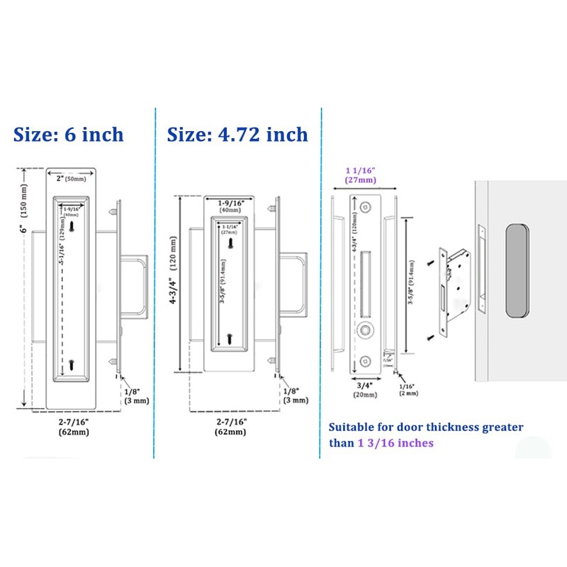 Dontay Sliding Pocket Door Handles, 304 Stainless Steel Non Locking
