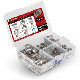 MSAEIQUN Pneumatic 304 Stainless Steel Air Hose Fittings, push to connect fittings NPT Threaded Connection Kits for Truck Trailers - Pack of 41