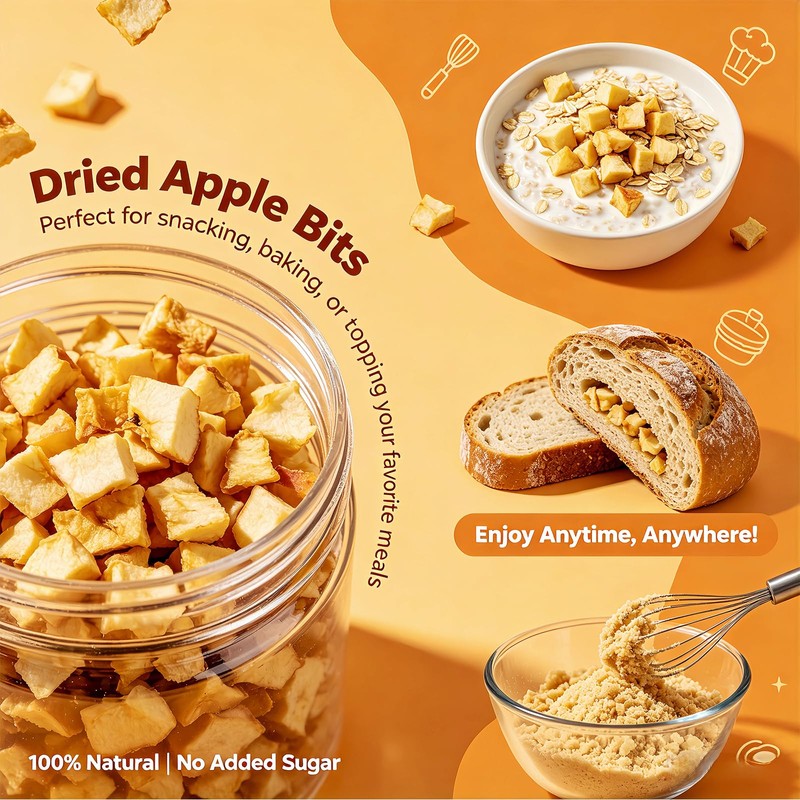 13.4oz Crispy Dehydrated Apple Dices - One Ingredient, Just Apples