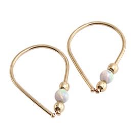 18mm Gold Filled 20 GA Upside Down Hoop Earrings Teardrop Hypoallergenic Lightweight Wire Drop Dangle Threader Hoops with White Opal Stone 3mm (Gold filled/White Opal | 18mm/20 gauge) HW