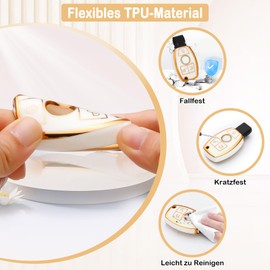 VDARK VDARK Schlsselanh?nger Hlle fr Benz 3 Tasten Schlsselgeh?use Schutz TPU Autoschlsselanh?nger Hlle mit glitzerndem Schlsselring Wei?