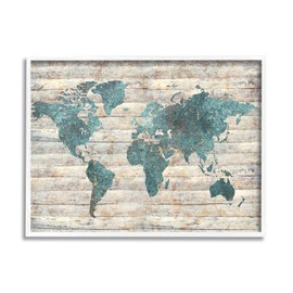 Stupell Industries Intriguing Blue Patterned Map on Rustic, Design by Ziwei Li White Framed Wall Art, 16 x 20, Brown
